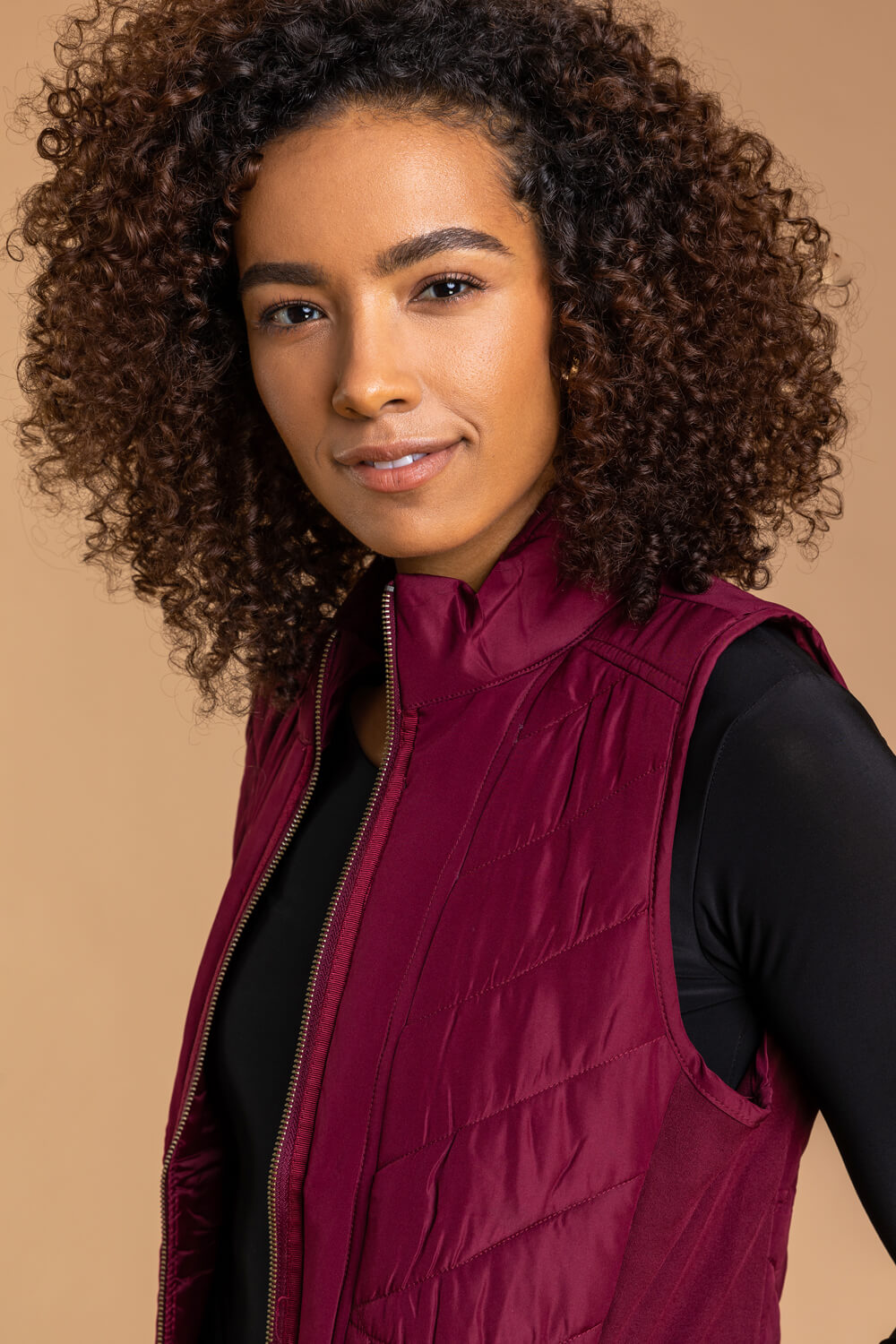 Bordeaux Quilted High Neck Gilet, Image 4 of 5