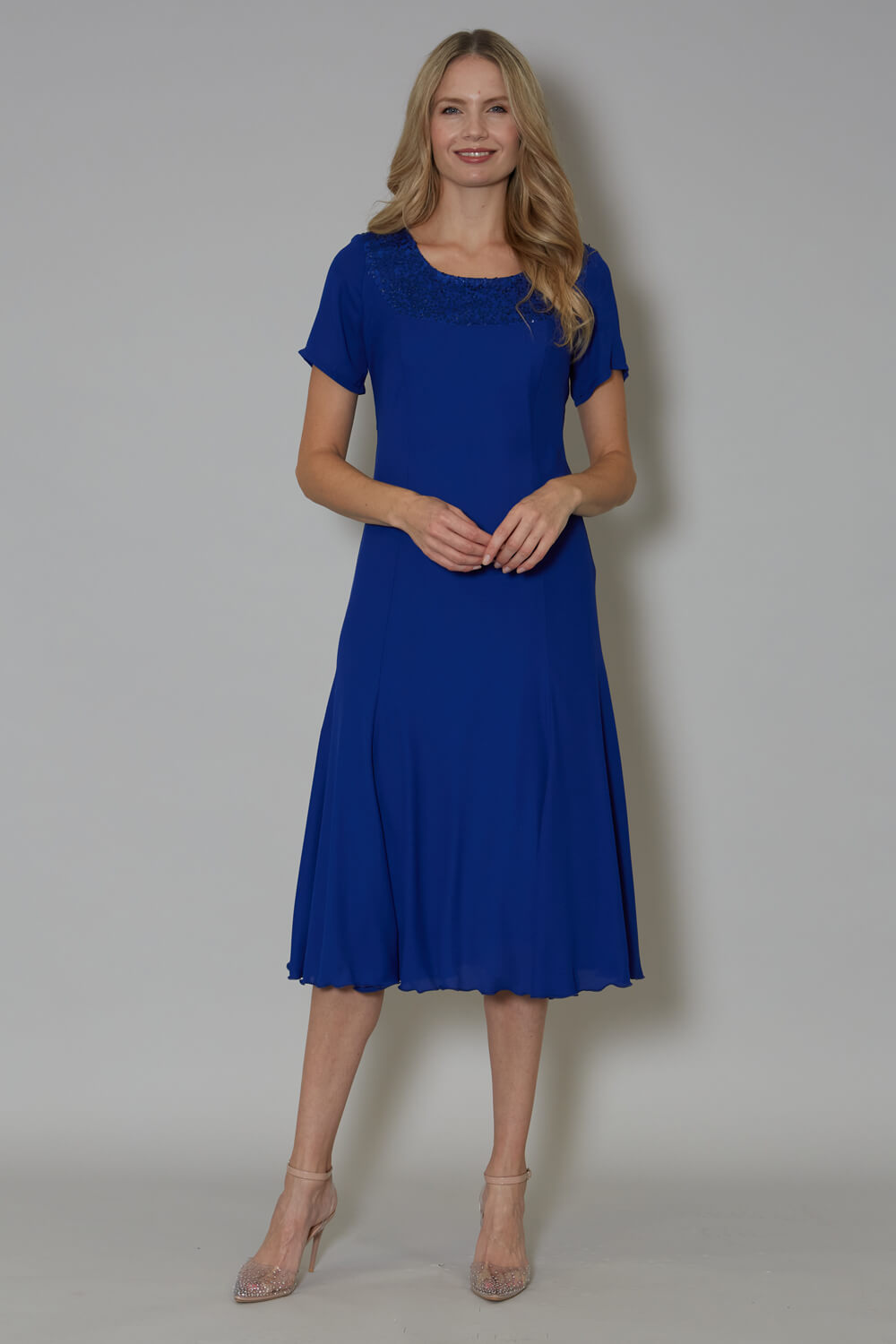 Royal Blue Julianna Georgette Fit and Flare Dress, Image 3 of 4