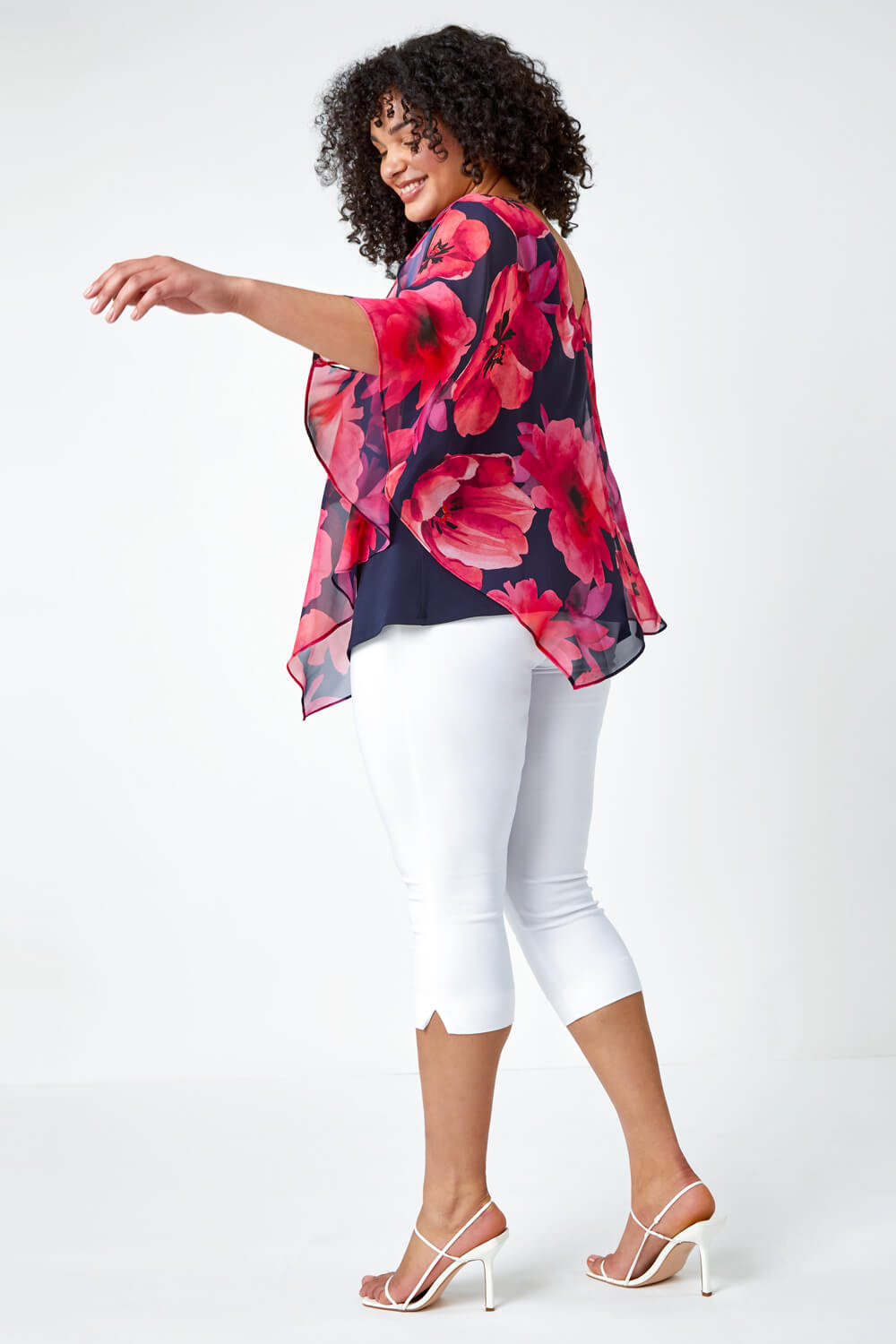 PINK Curve Floral Print Chiffon Overlay Top, Image 3 of 5