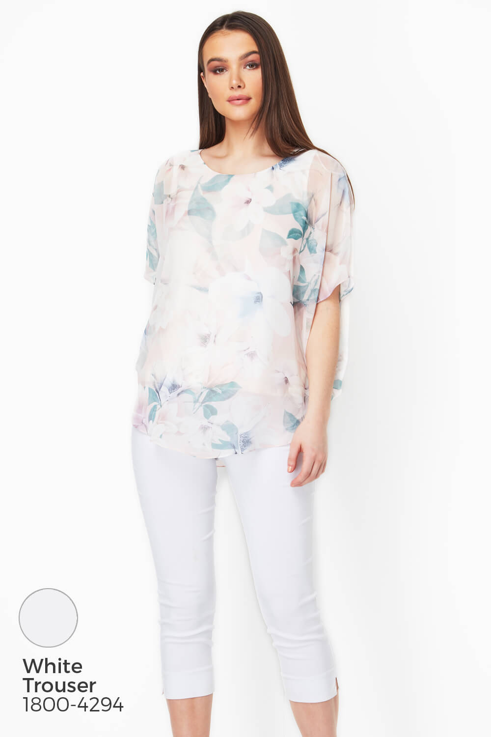 Light Pink Floral Chiffon Overlay Top , Image 5 of 8