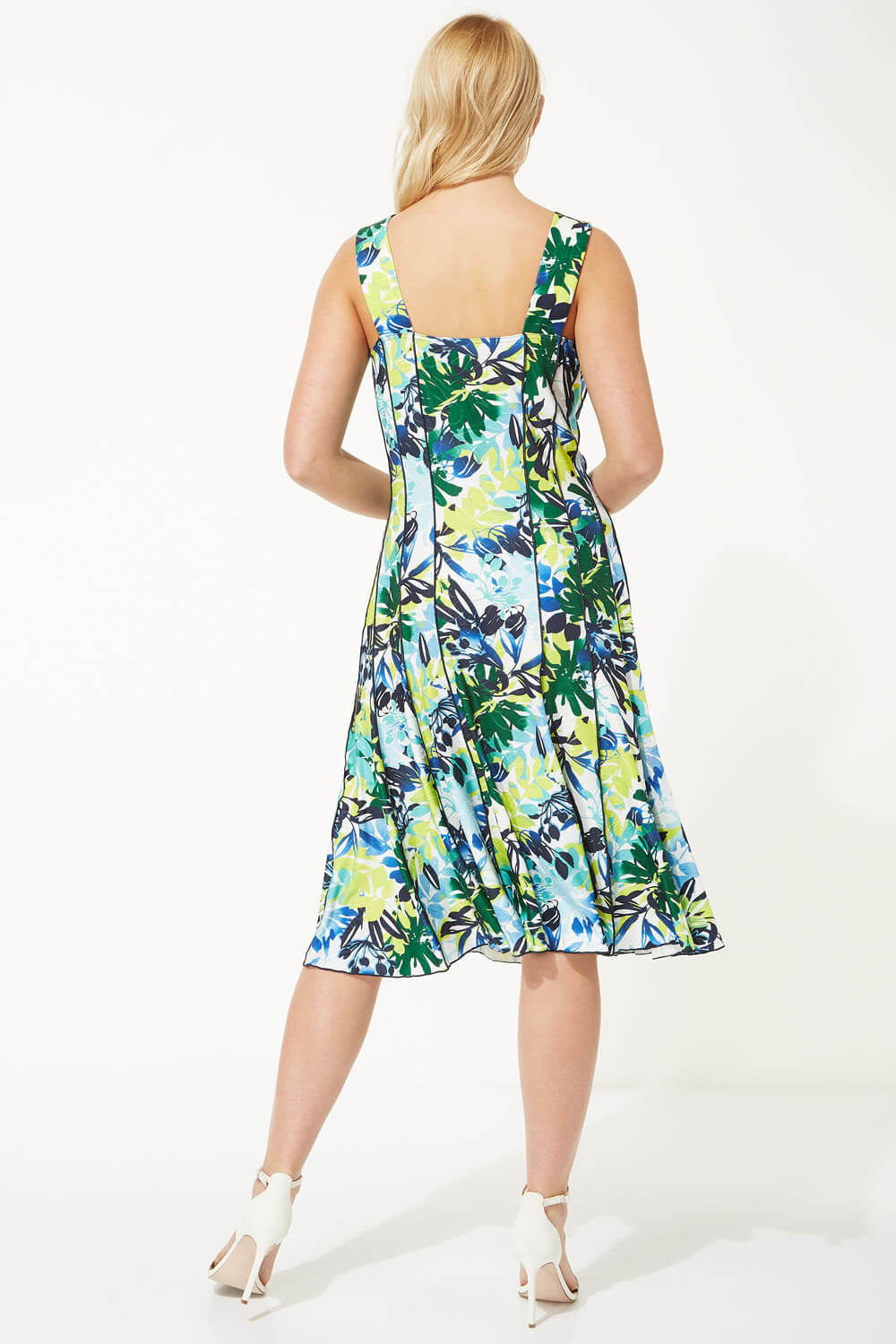 Lime Abstract Leaf Panel Dress, Image 3 of 5