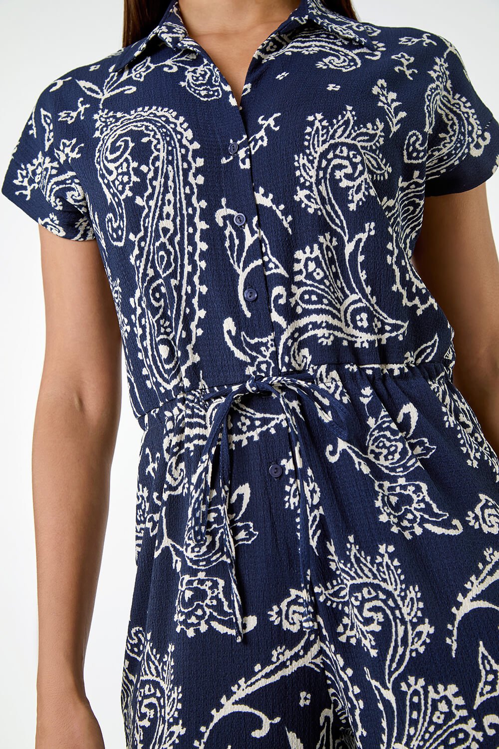 Navy  Paisley Textured Stretch Jersey Jumpsuit, Image 5 of 5