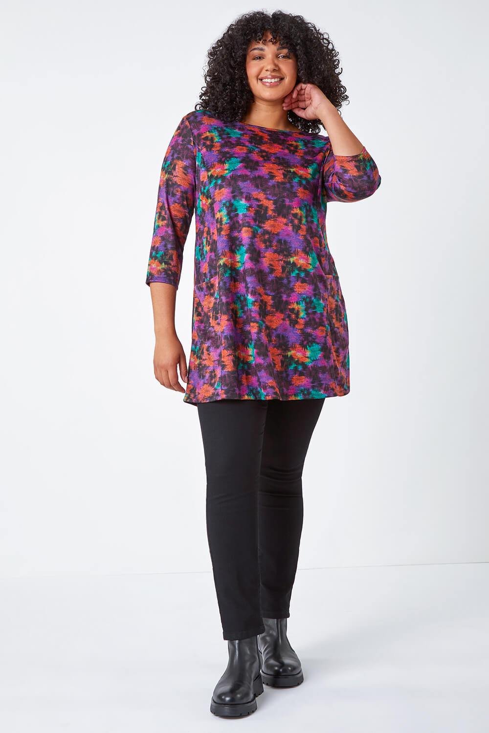 Purple Curve Abstract Pocket Stretch Tunic, Image 2 of 5