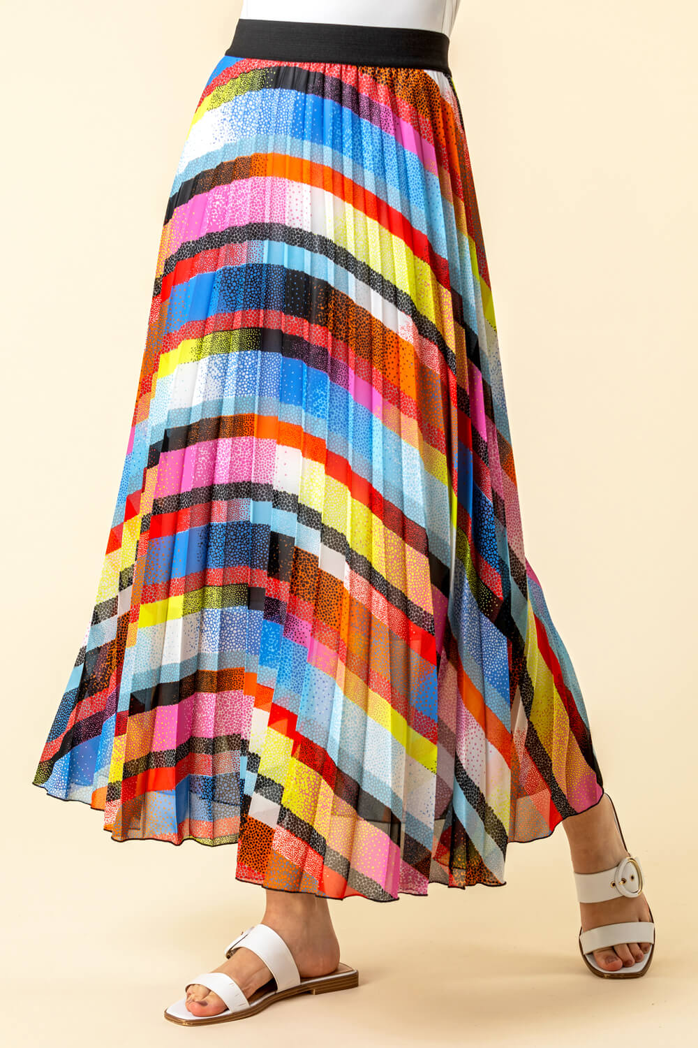 Rainbow Striped Pleated Maxi Skirt in 