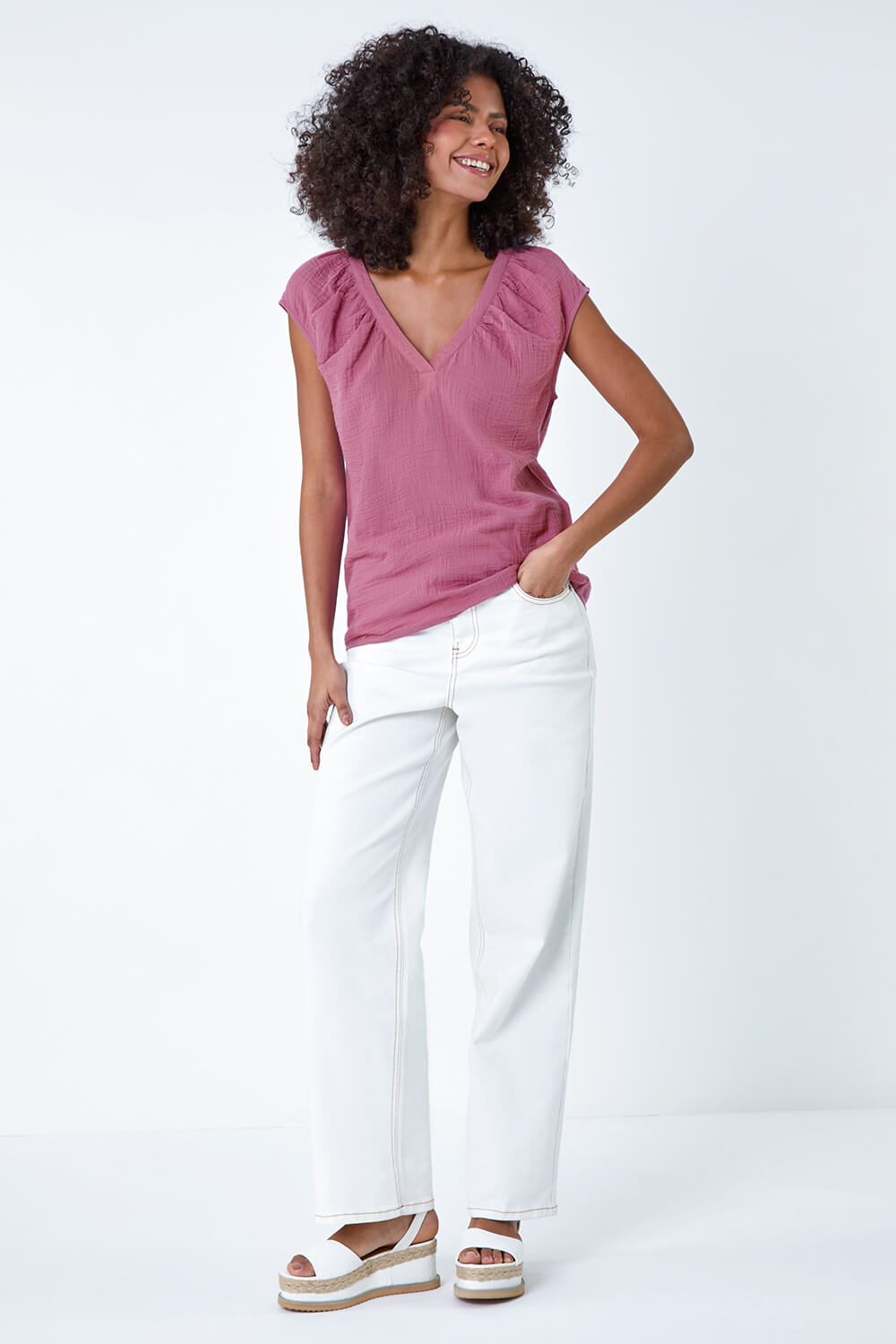 Lilac Pleat Detail Cotton Top, Image 2 of 5