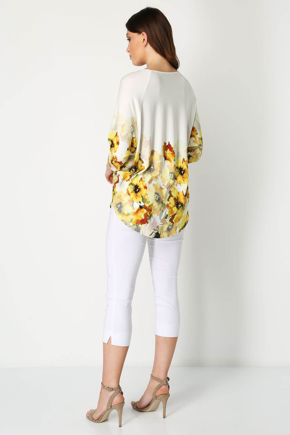 Yellow Floral Border Print 3/4 Sleeve Top, Image 3 of 8