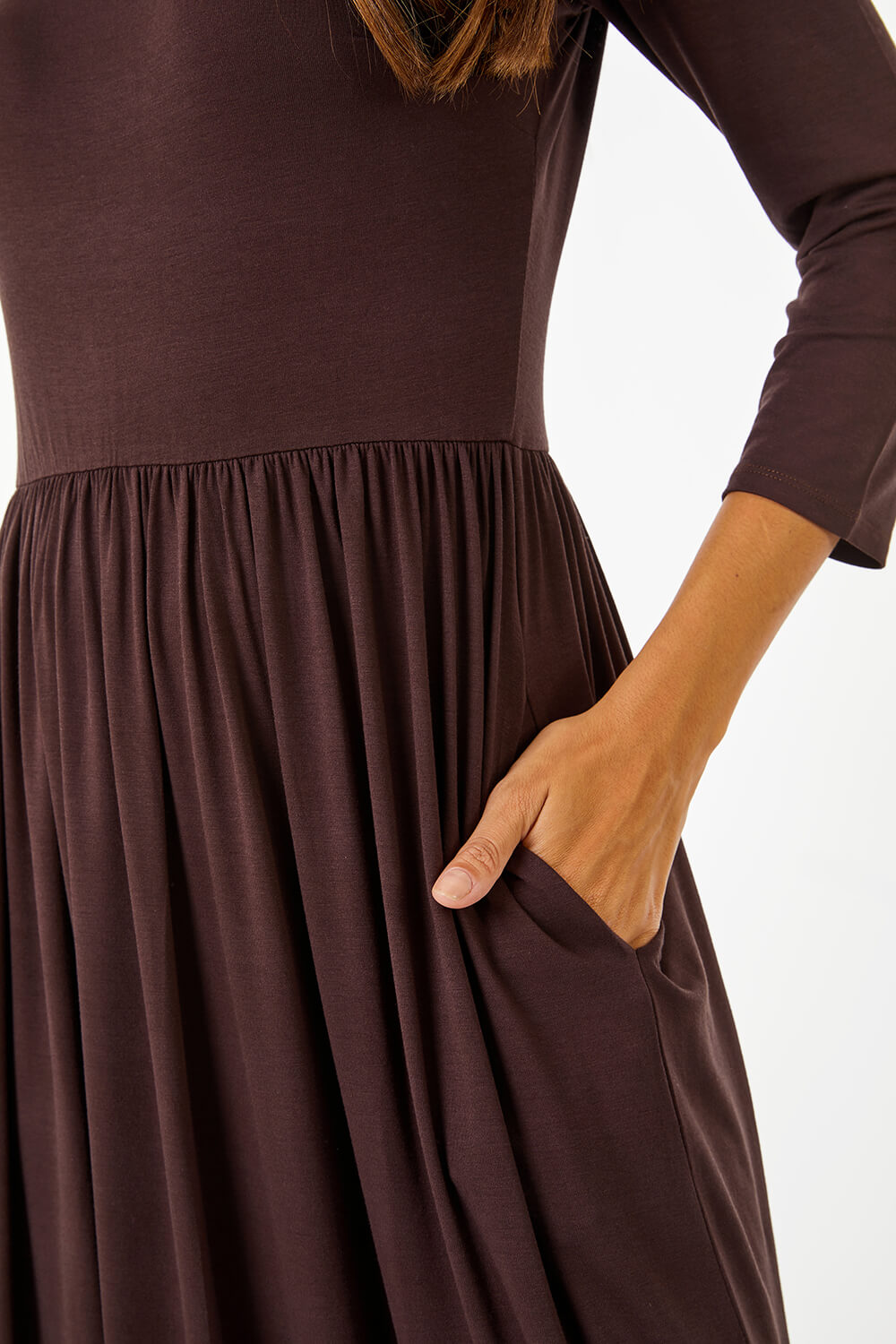 Chocolate Stretch Jersey Pocket Midi Dress, Image 4 of 5