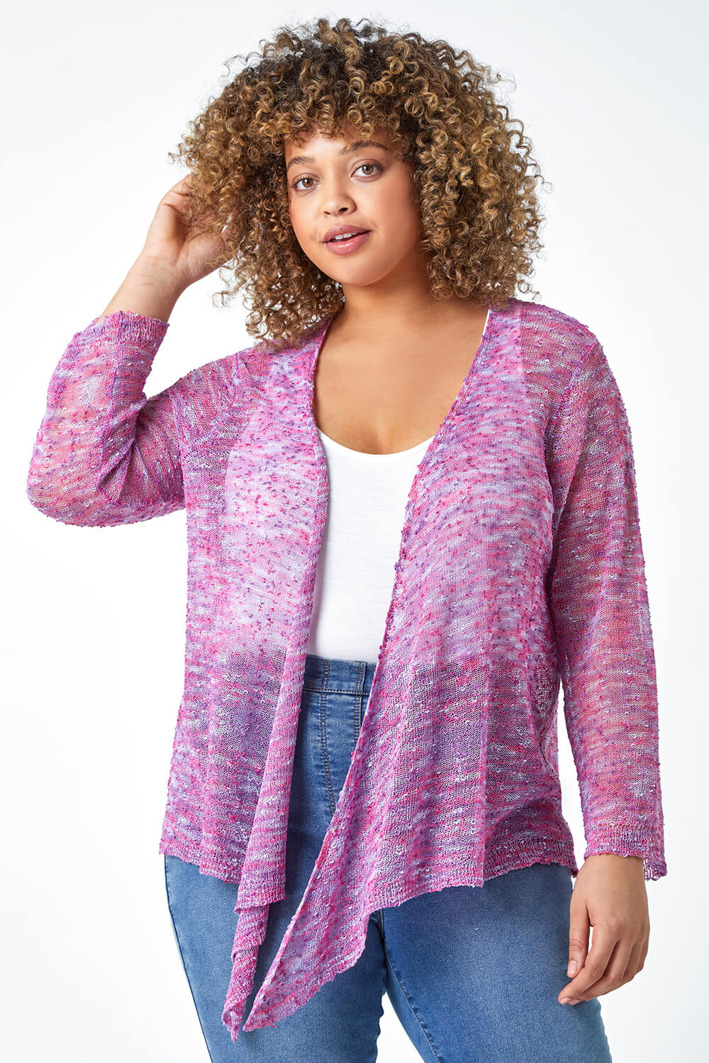 Purple Curve Knitted Waterfall Cardigan | Roman UK