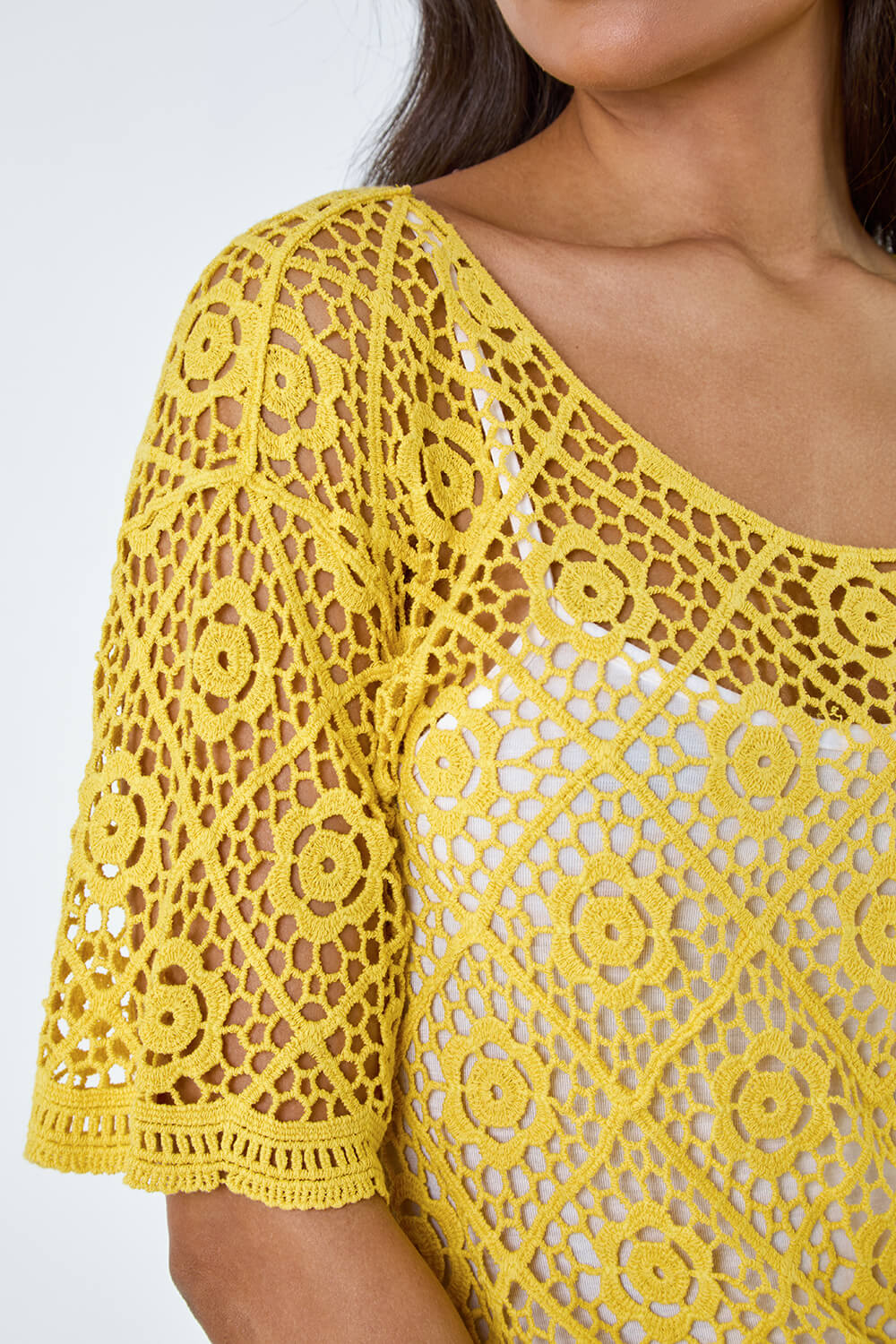 Yellow Cotton Crochet T-Shirt, Image 5 of 7