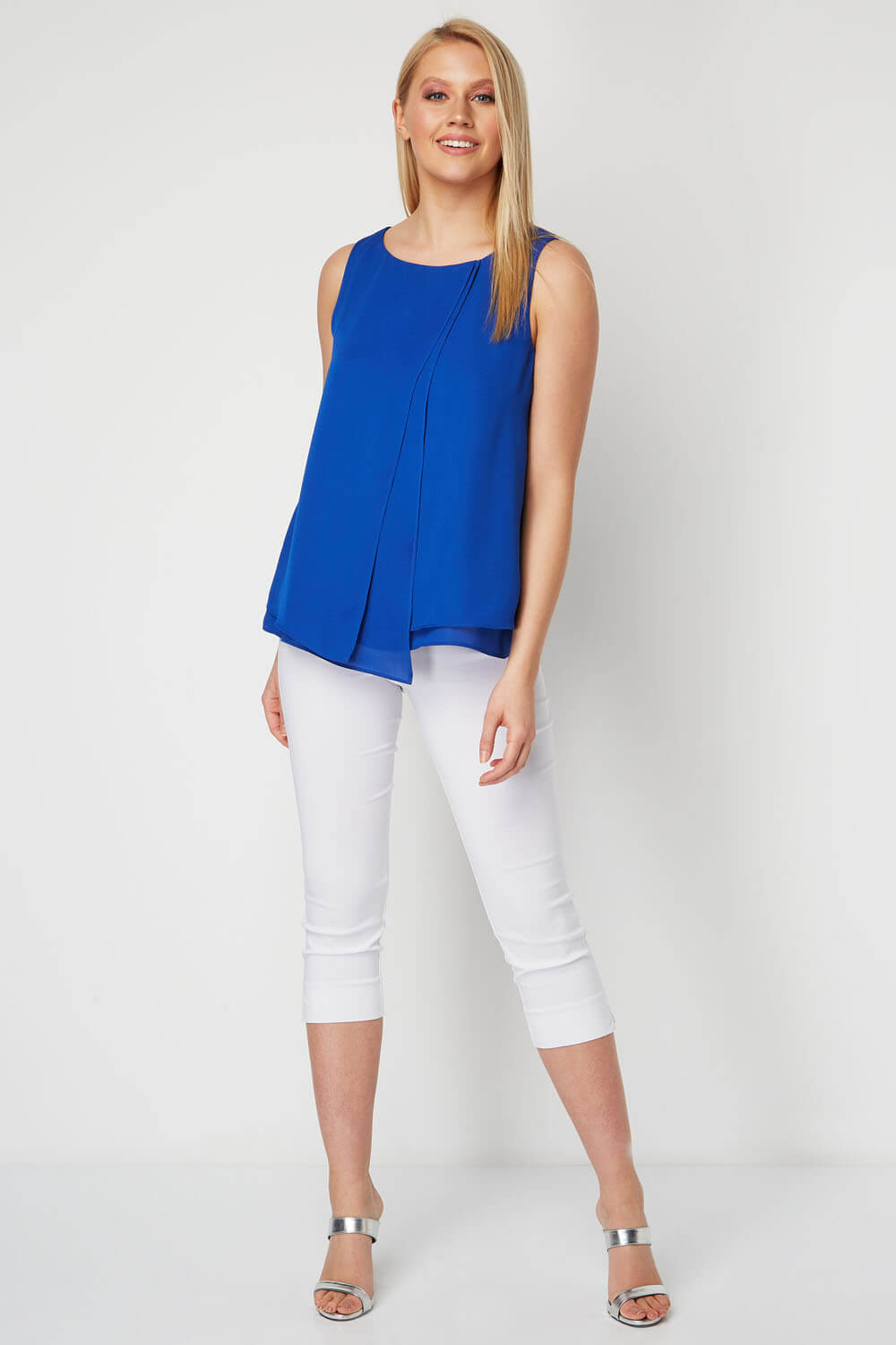 Royal Blue Double Layer Chiffon Top, Image 2 of 8