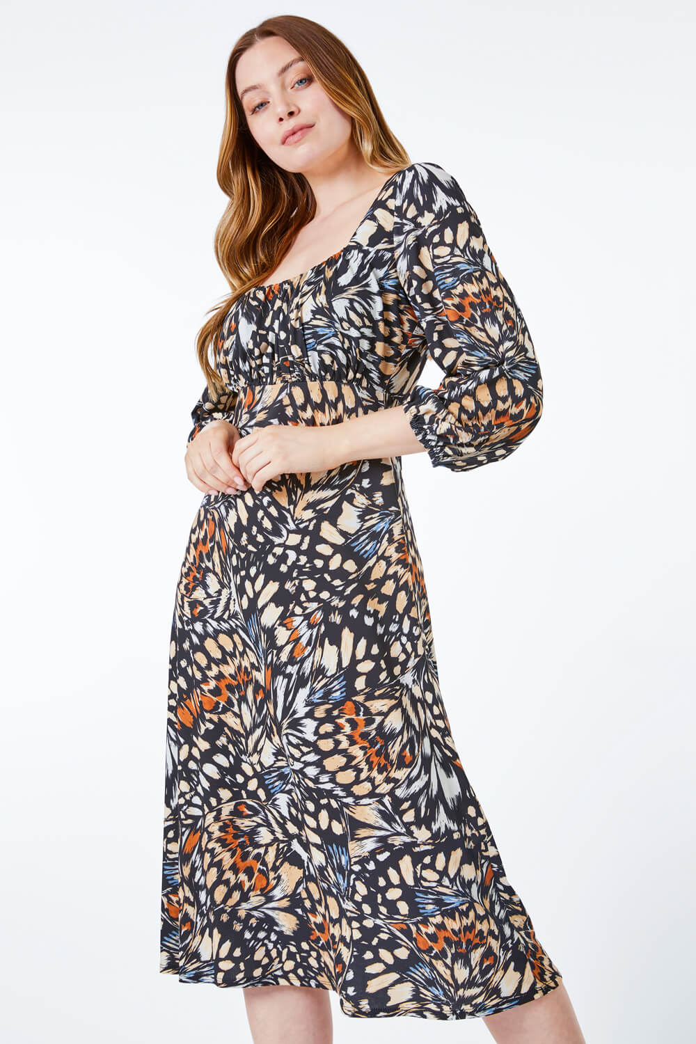 Abstract Print Sqaure Neck Jersey Dress 