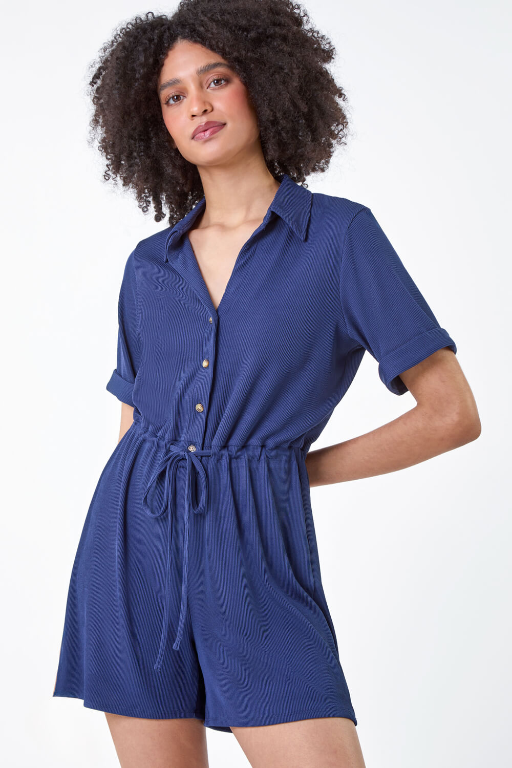 Plain Ribbed Stretch Playsuit