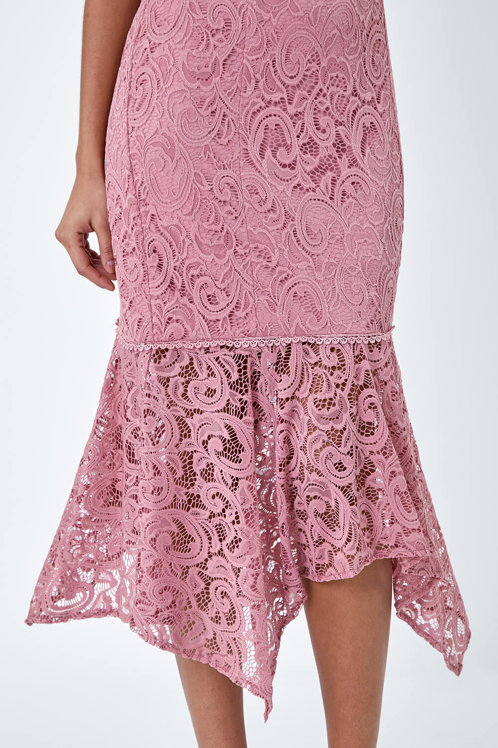 PINK Sleeveless Stretch Lace Midi Dress, Image 5 of 6