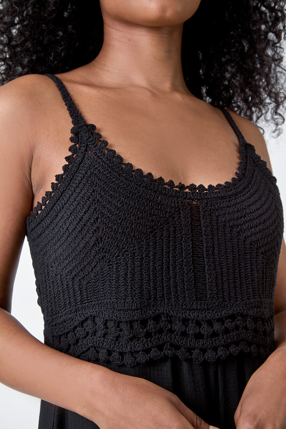 Black Petite Crochet Bodice Cotton Maxi Dress, Image 5 of 5
