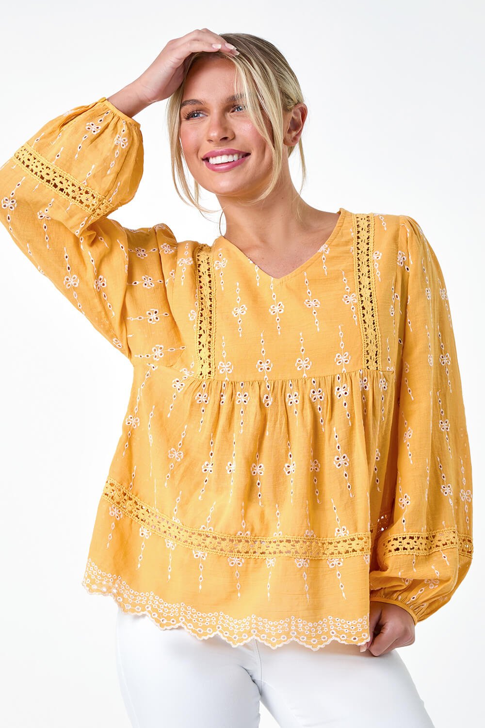 Petite Embroidered Cotton Smock Top