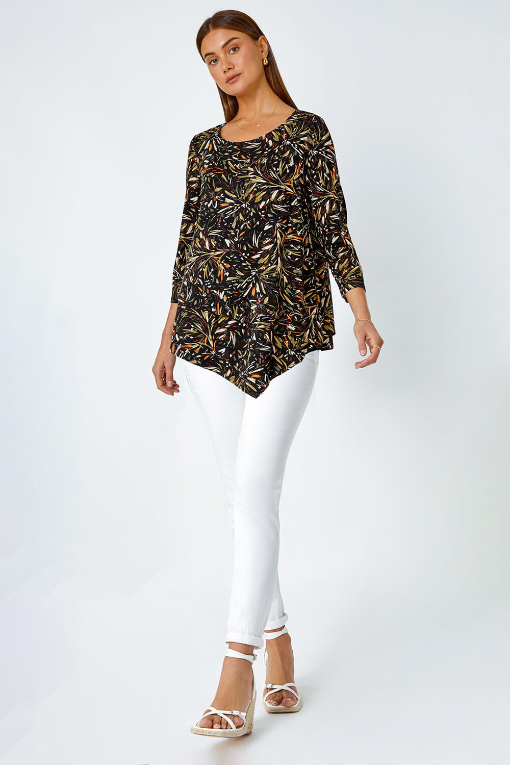 Natural  Leaf Asymmetric Layer Stretch Top, Image 2 of 5