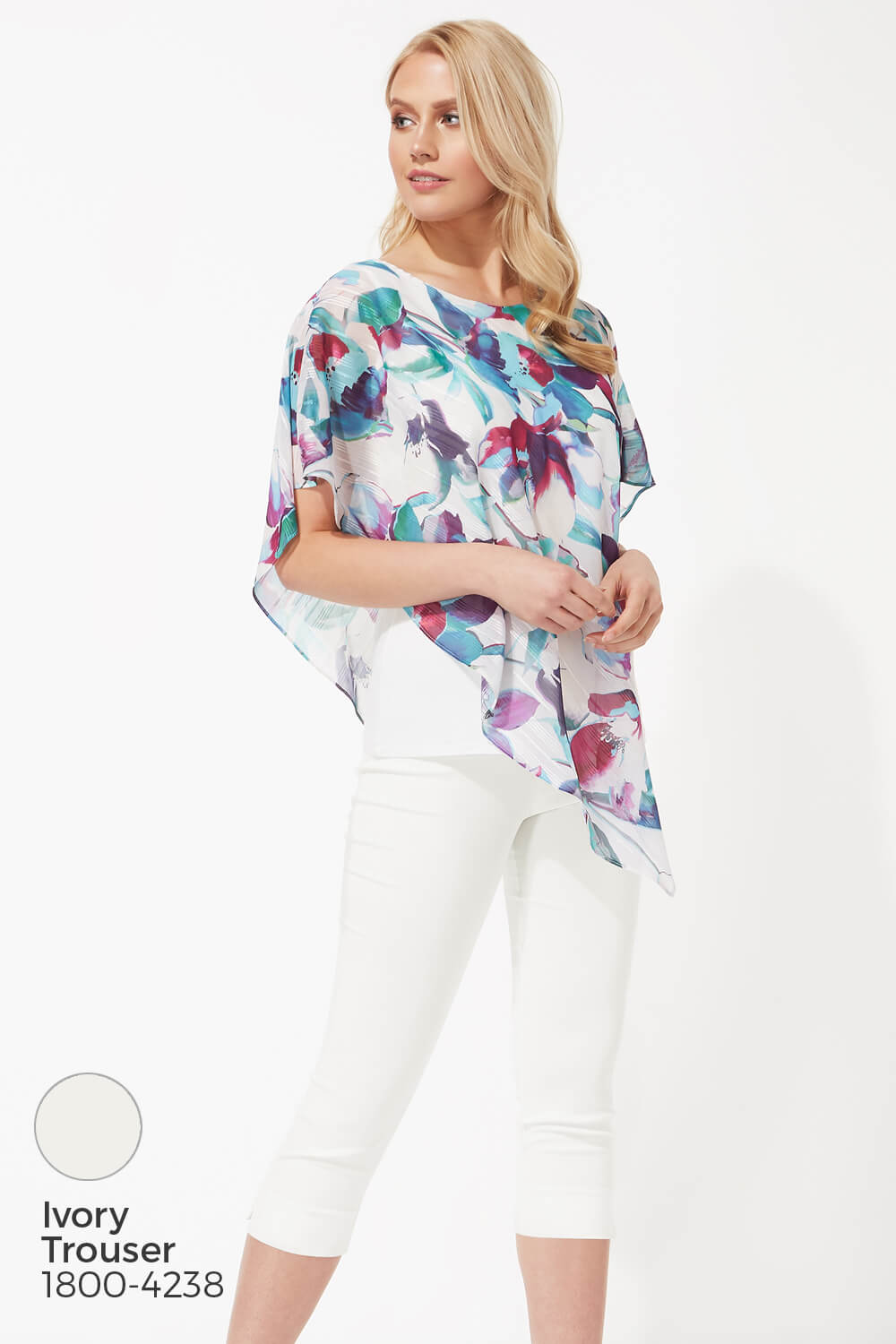 Multi  Floral Asymmetric Overlay Top, Image 7 of 8