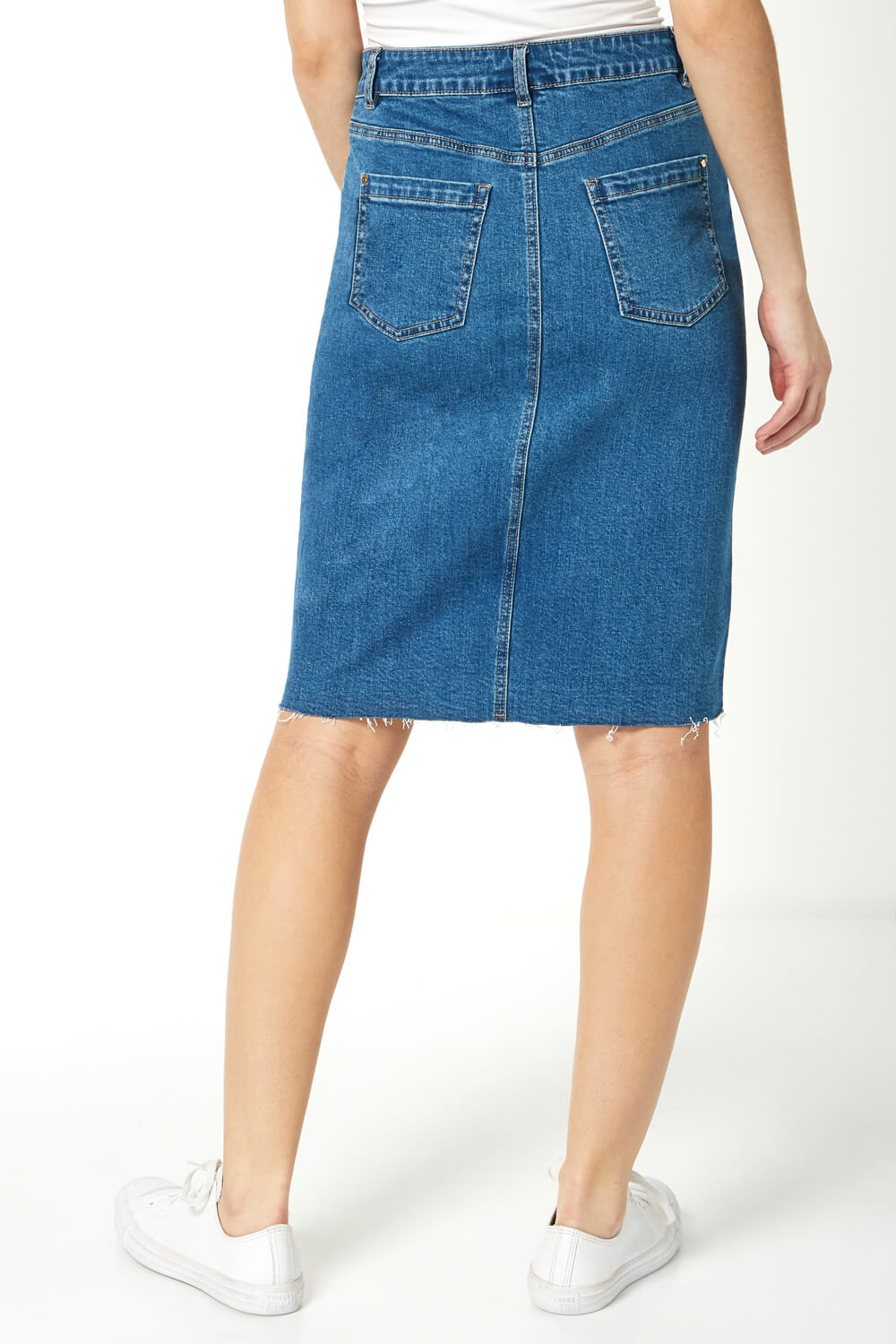Denim Blue Split Detail Denim Skirt, Image 3 of 5