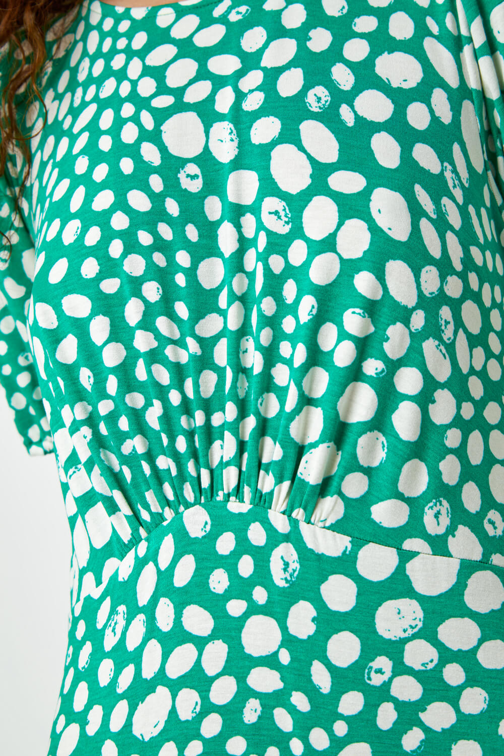 Green Pebble Print Frill Hem Midi Dress , Image 5 of 5