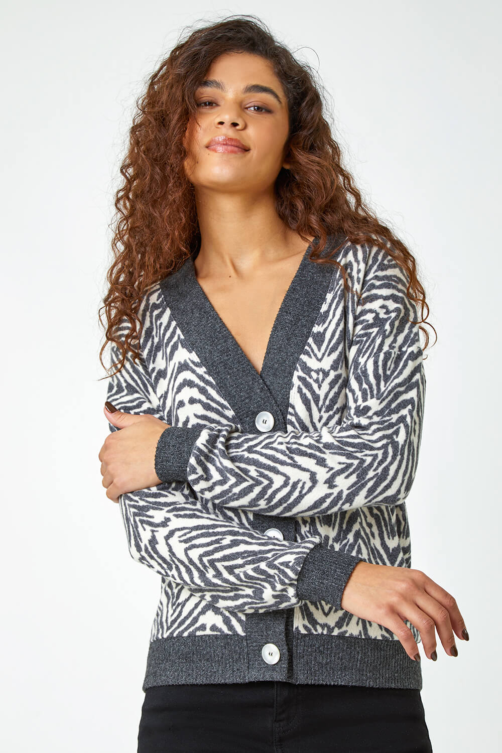 Grey Soft Touch Animal Stretch Cardigan, Image 4 of 5