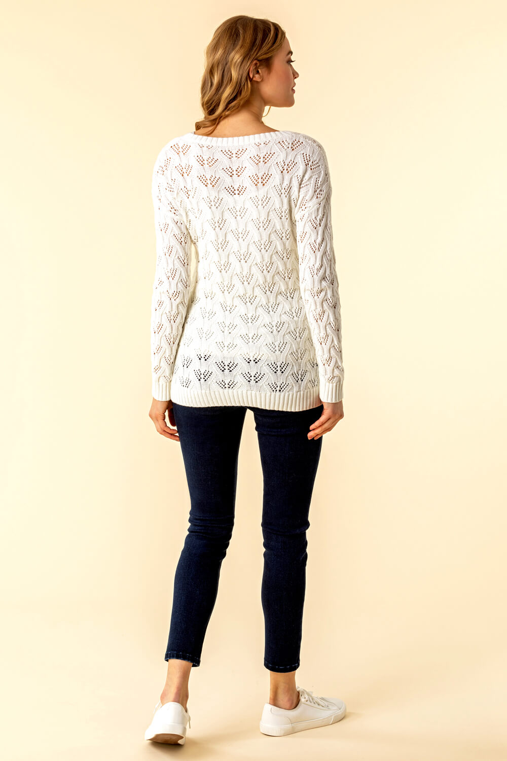 Ivory  Cotton Cable Knit Jumper, Image 3 of 4