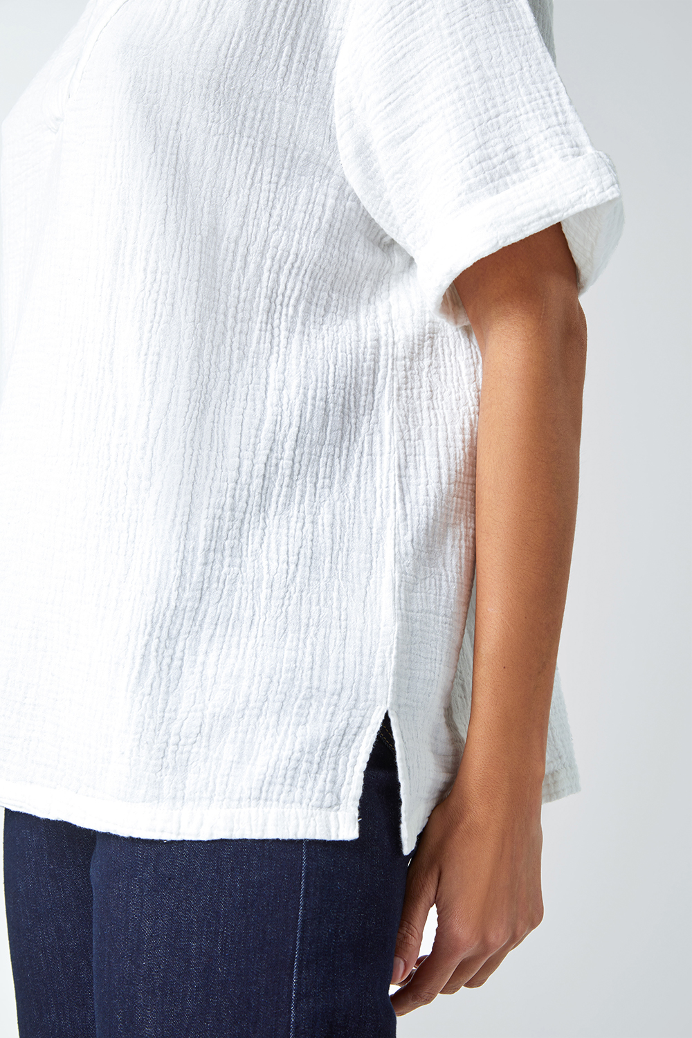 Ivory  Textured Cotton Relaxed T-Shirt, Image 5 of 5