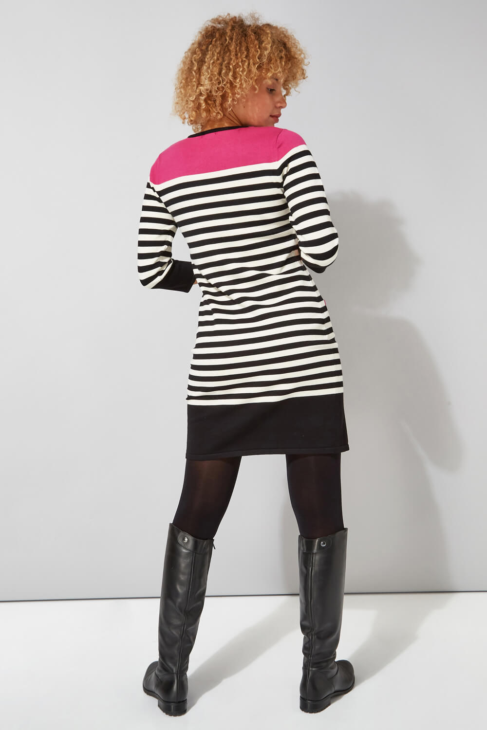 Fuchsia Stripe Pocket Knitted Shift Dress, Image 3 of 4