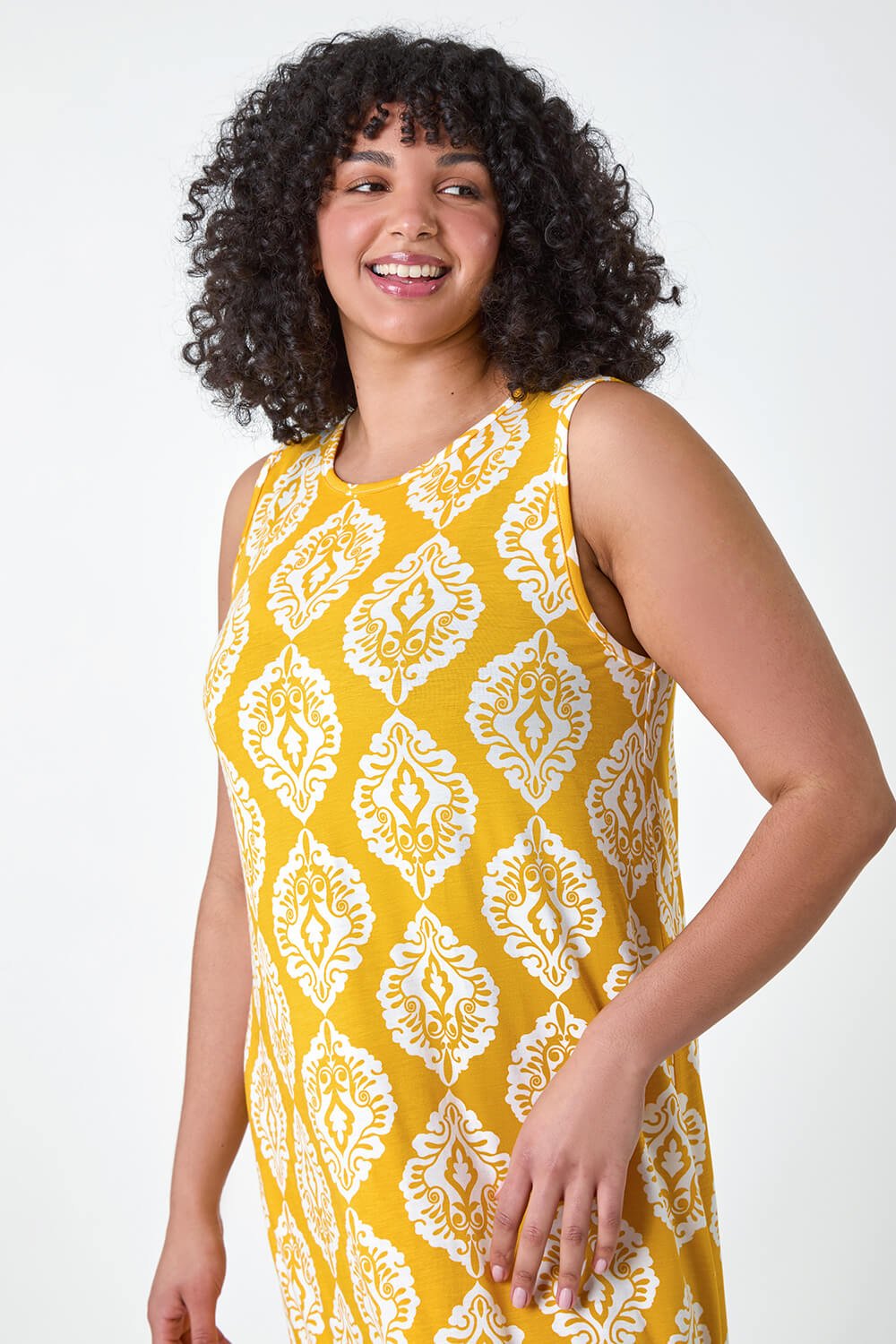 Yellow Curve Aztec Print Stretch Maxi Dress, Image 4 of 5