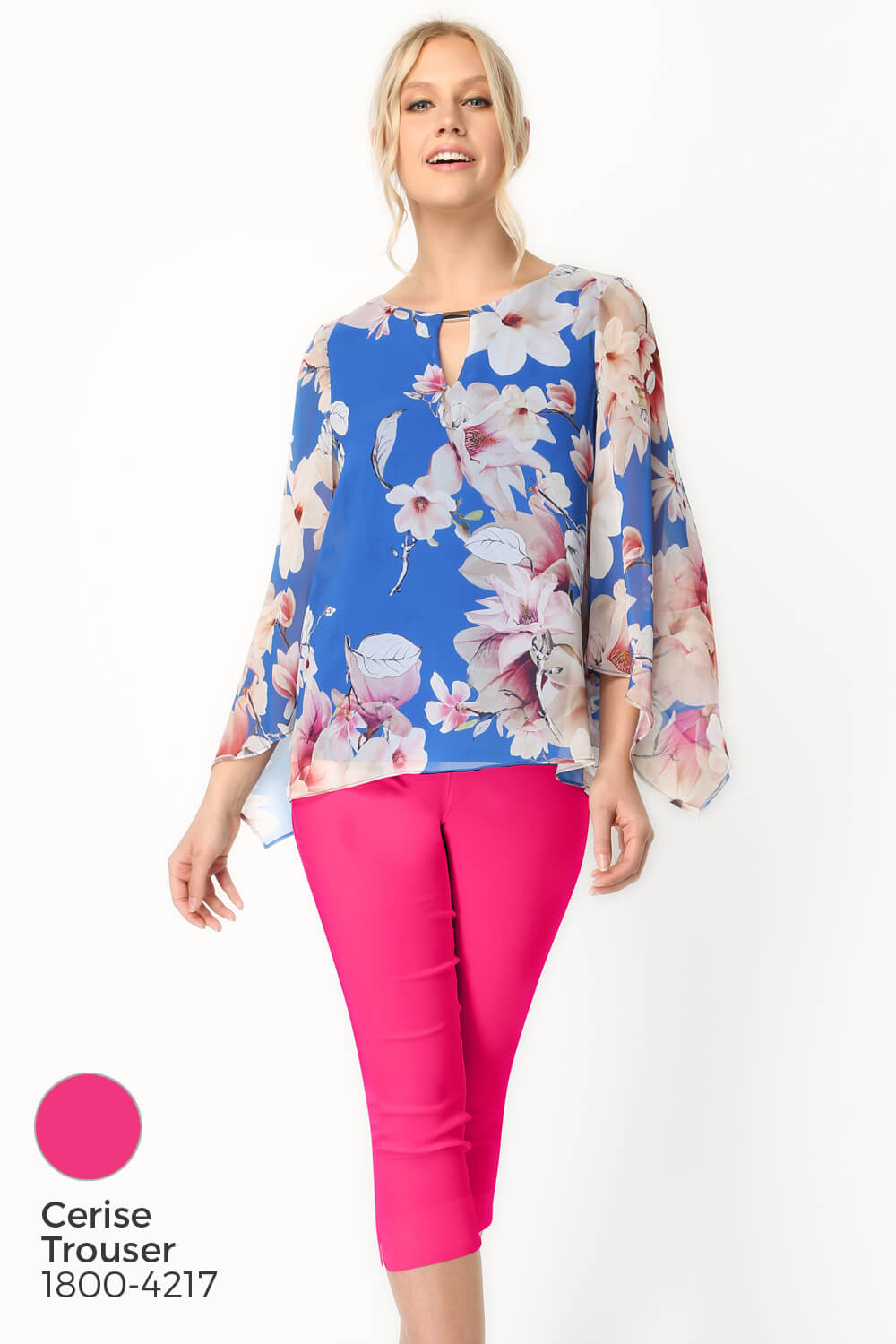 Royal Blue Floral Chiffon Overlay Top, Image 6 of 8