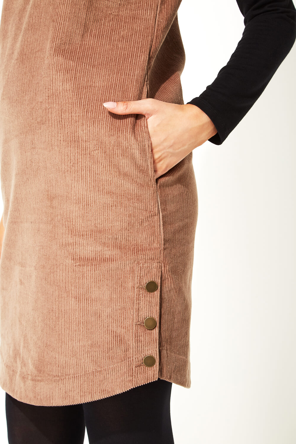 Camel  Corduroy Button Pinafore Dress, Image 4 of 5