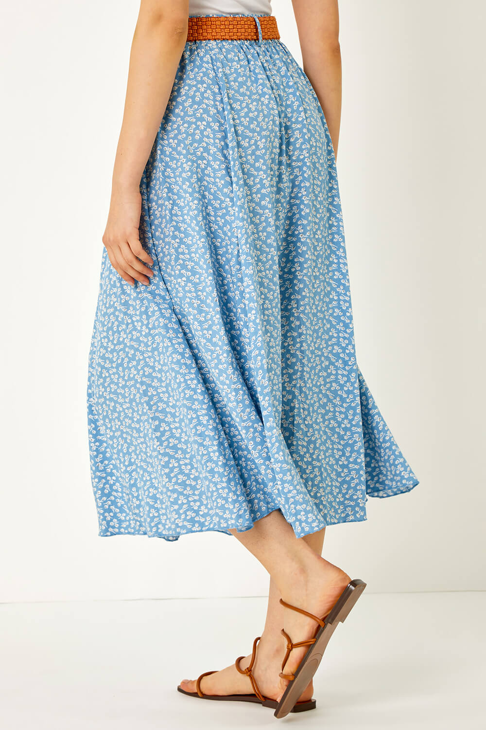  Floral Print Belted Midi Skirt, Image 3 of 5