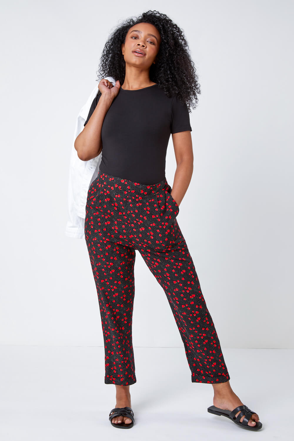 Black Petite Strawberry Tapered Stretch Trousers, Image 2 of 5