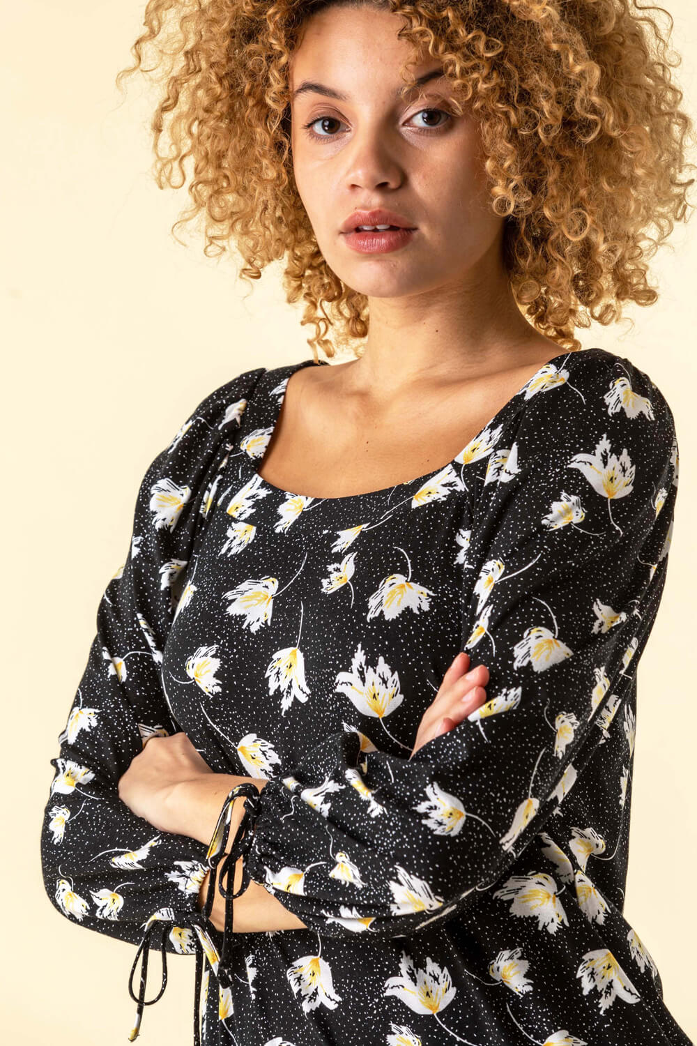 Multi  Floral Spot Square Neck Top, Image 4 of 4