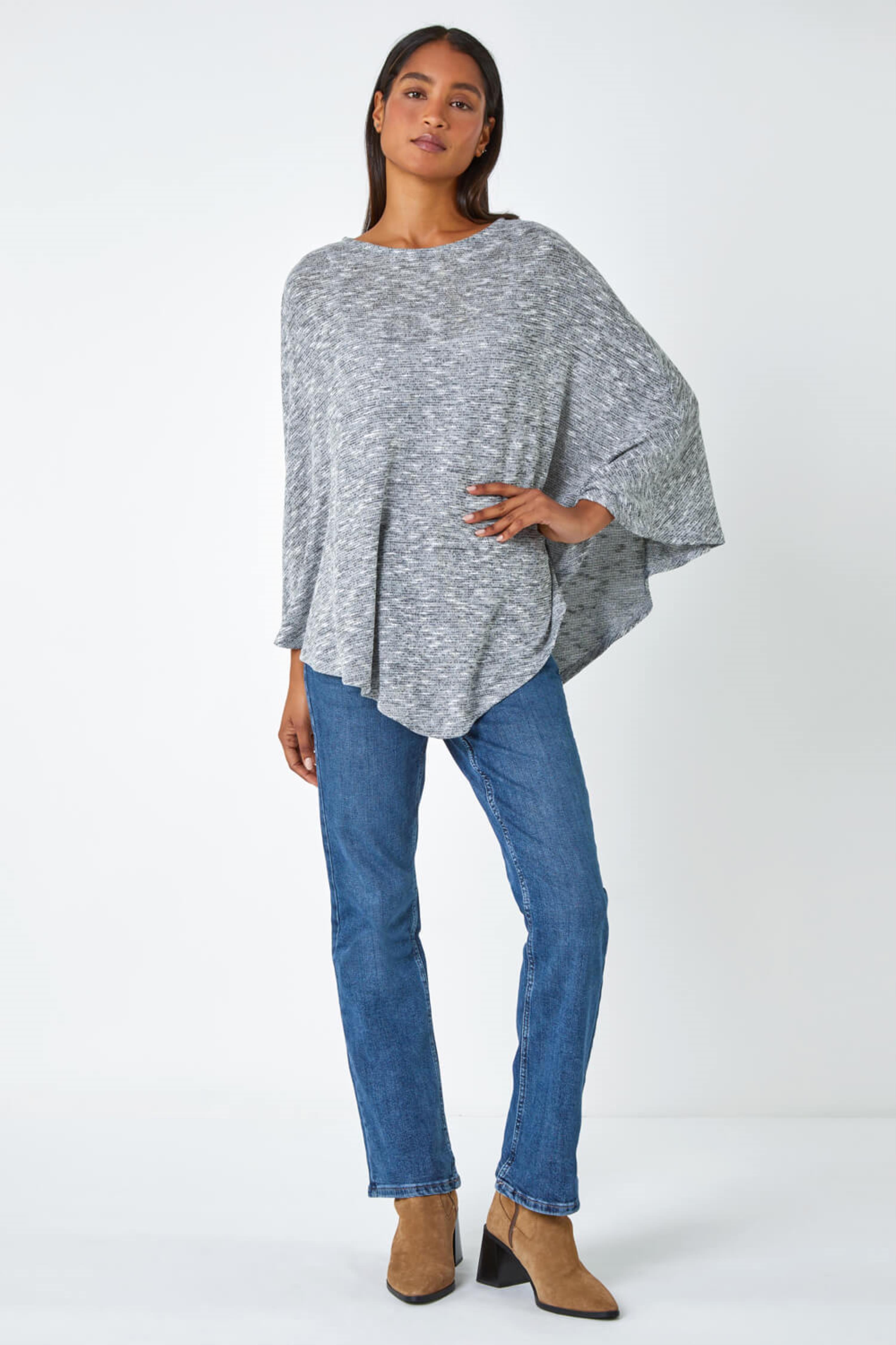 Grey Marl Stretch Knit Jersey Top, Image 2 of 5