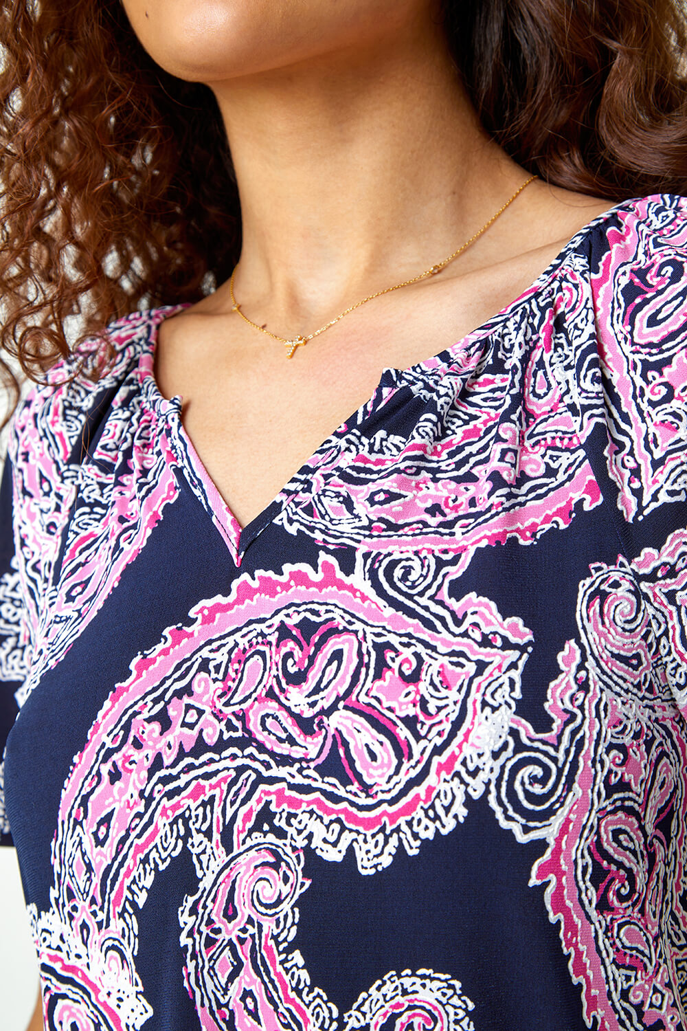PINK Textured Paisley Print Stretch T-Shirt, Image 5 of 5