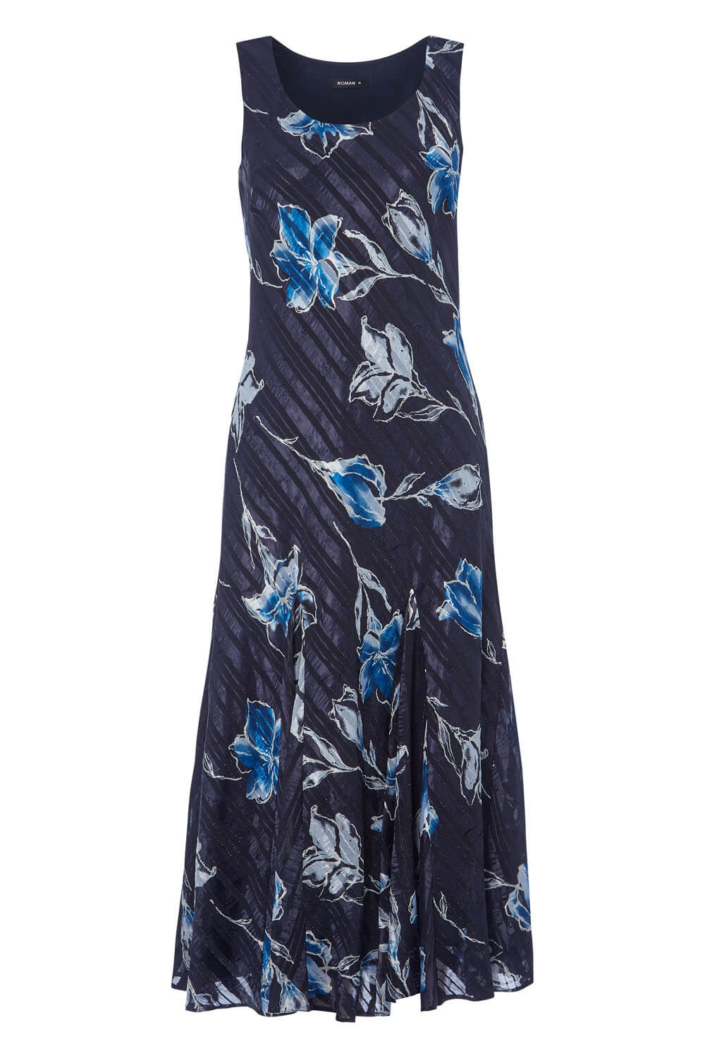 Floral Bias Cut Midi Dress in Navy - Roman Originals UK