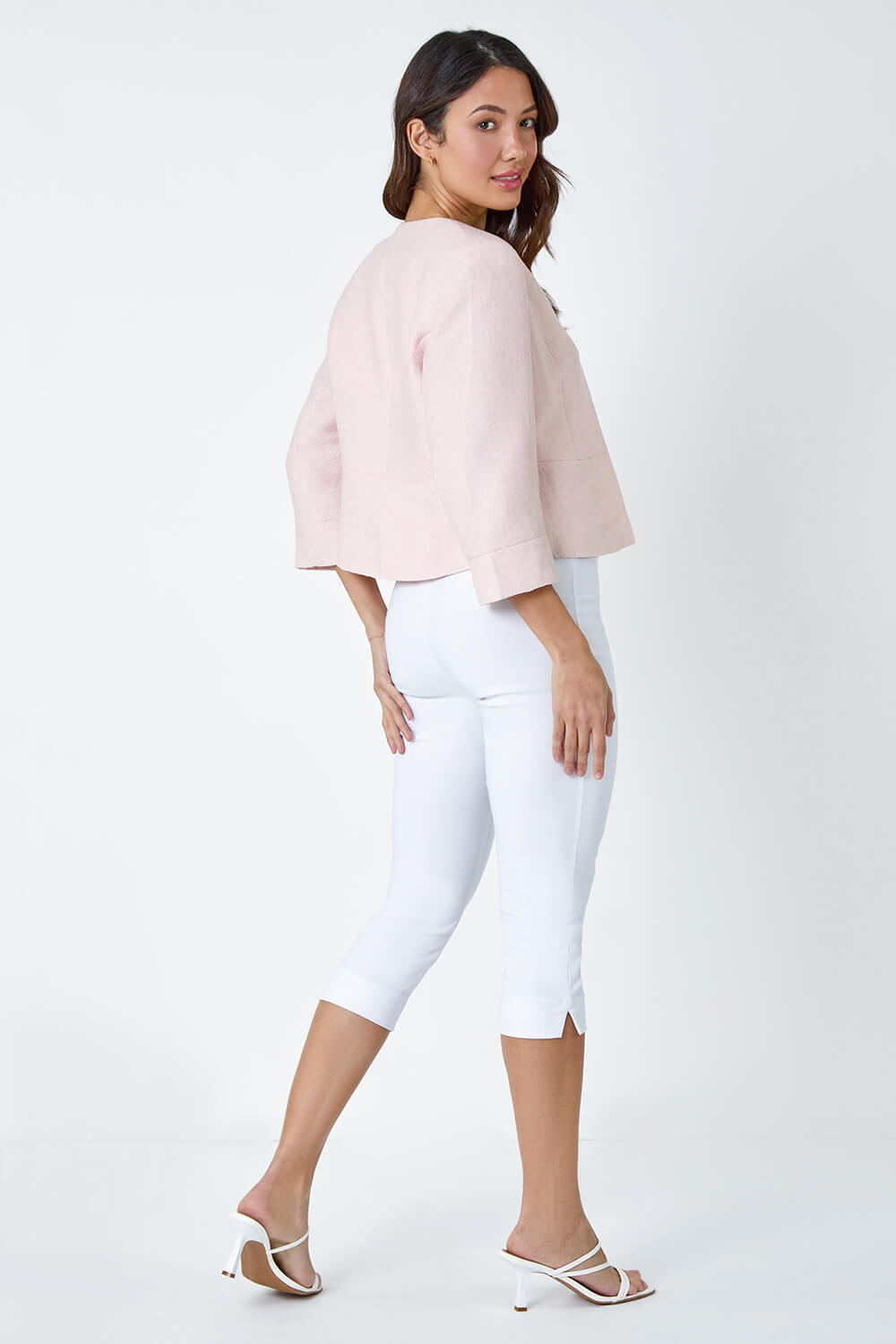 Light Pink Pleated Textured Cropped Jacket, Image 3 of 5