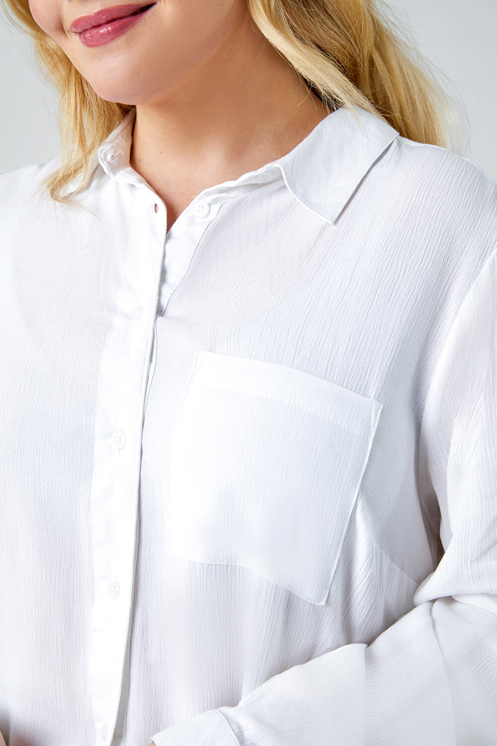White Curve Crinkle Relaxed Longline Shirt, Image 6 of 6