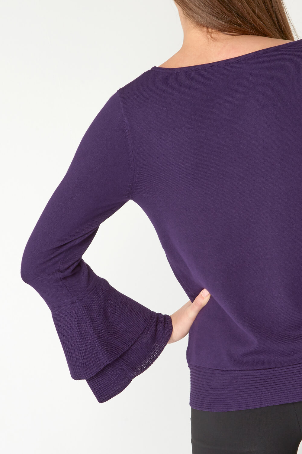 Fluted Frill Sleeve Jumper in Purple Roman Originals UK