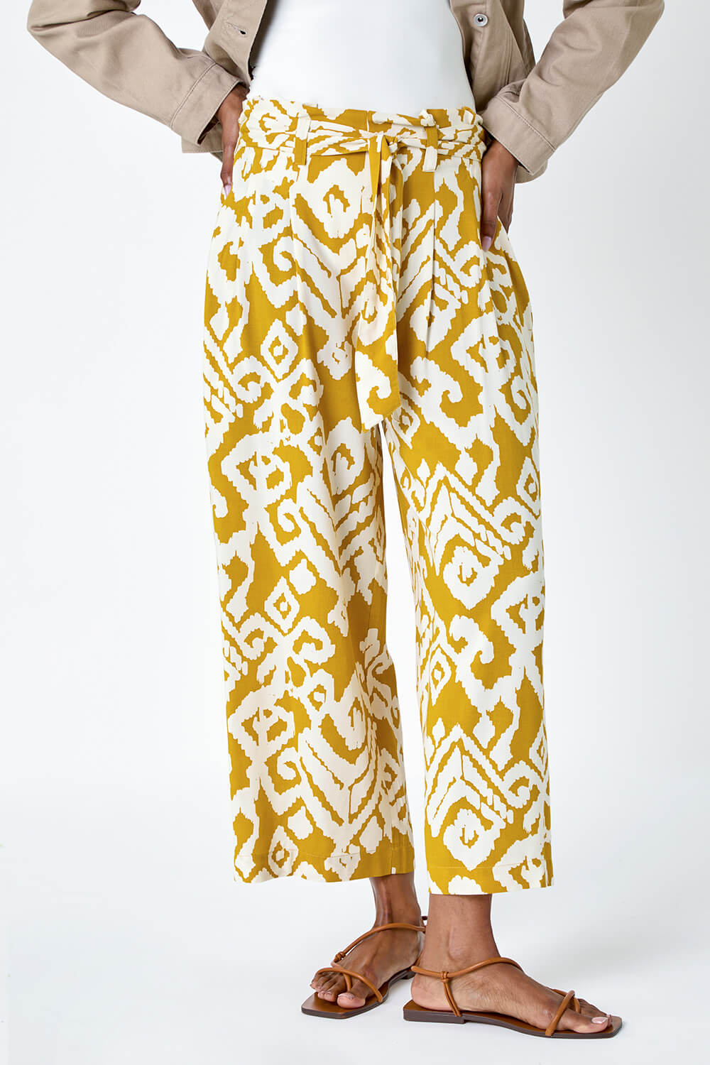 Amber Aztec Print Wide Leg Cropped Trousers, Image 4 of 5