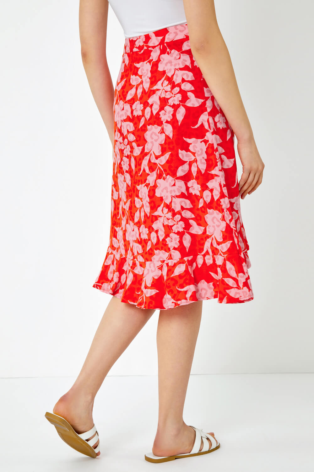 ORANGE Floral Frill Detail Wrap Skirt, Image 3 of 5