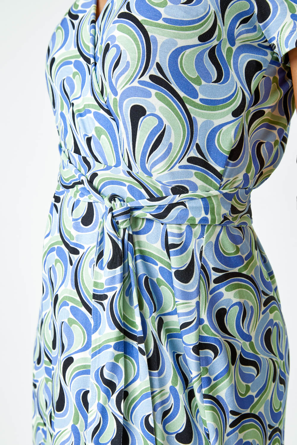 Blue Petite Swirl Print Jersey Wrap Dress, Image 5 of 5
