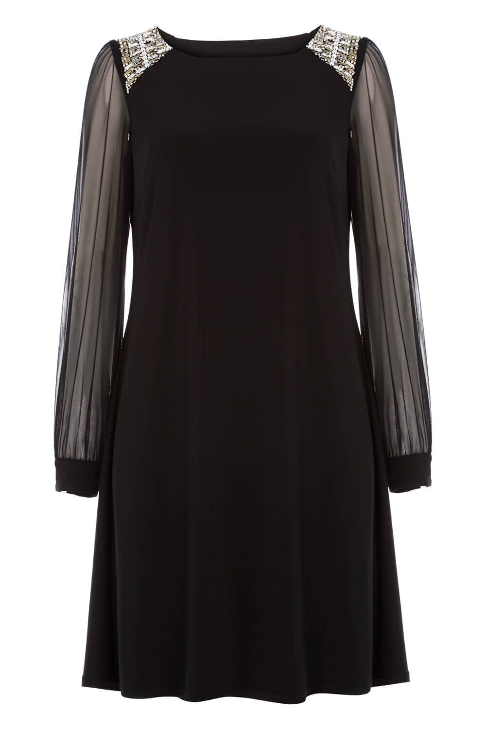 Black Embellished Shoulder Shift Dress, Image 5 of 5
