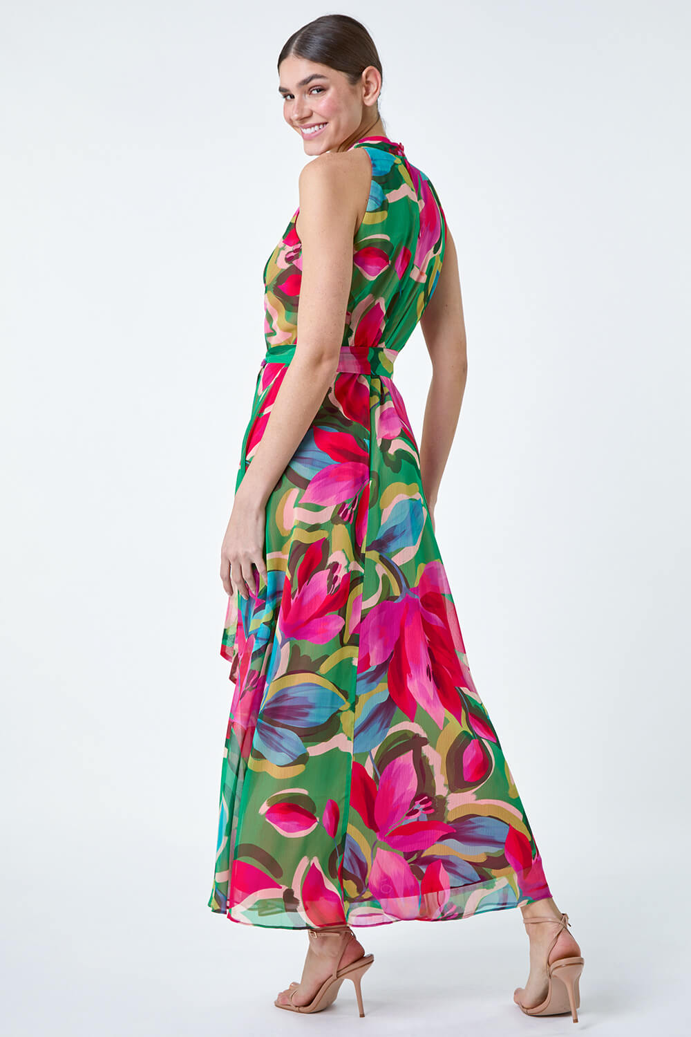 CERISE Floral Print Halterneck Maxi Dress, Image 3 of 5