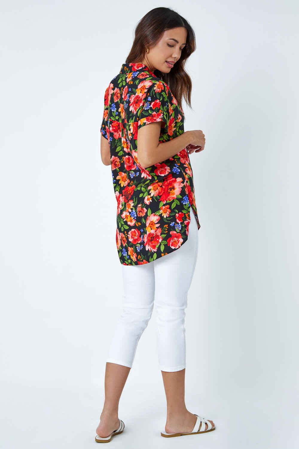 Red Floral Button Short Sleeve Shirt, Image 4 of 6