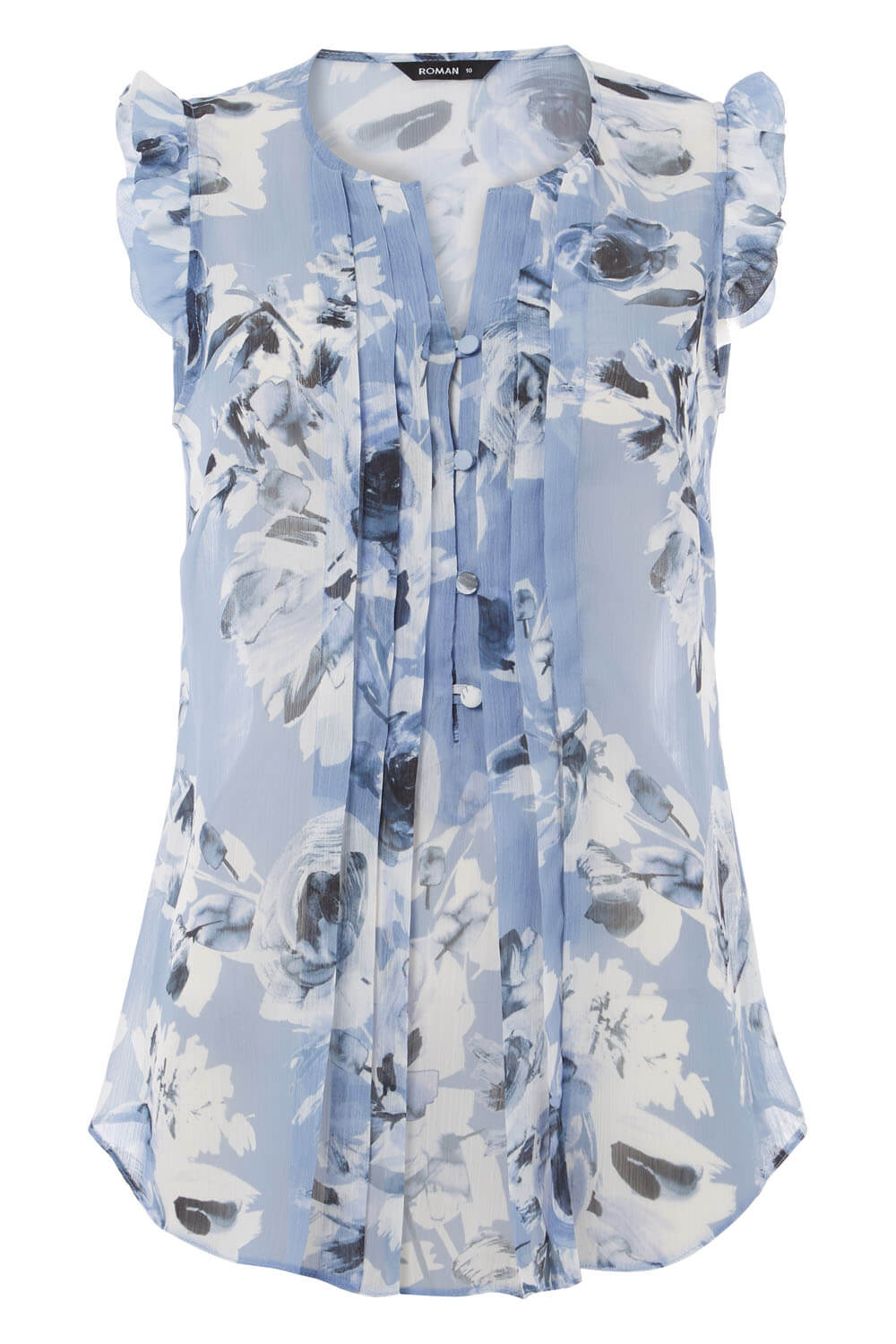 Blue Pleated Floral Print Top, Image 4 of 8