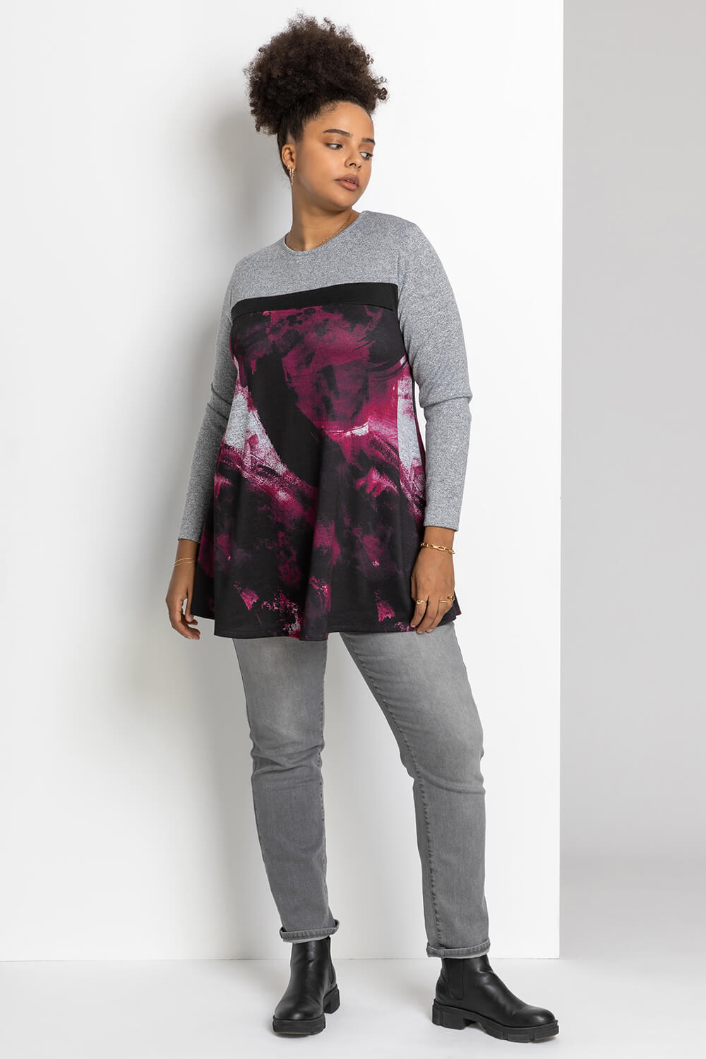 Wine Curve Abstract Print Contrast Top, Image 3 of 4