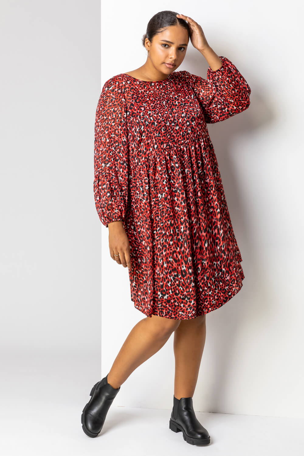 Red Curve Leopard Print Tunic Dress, Image 5 of 5