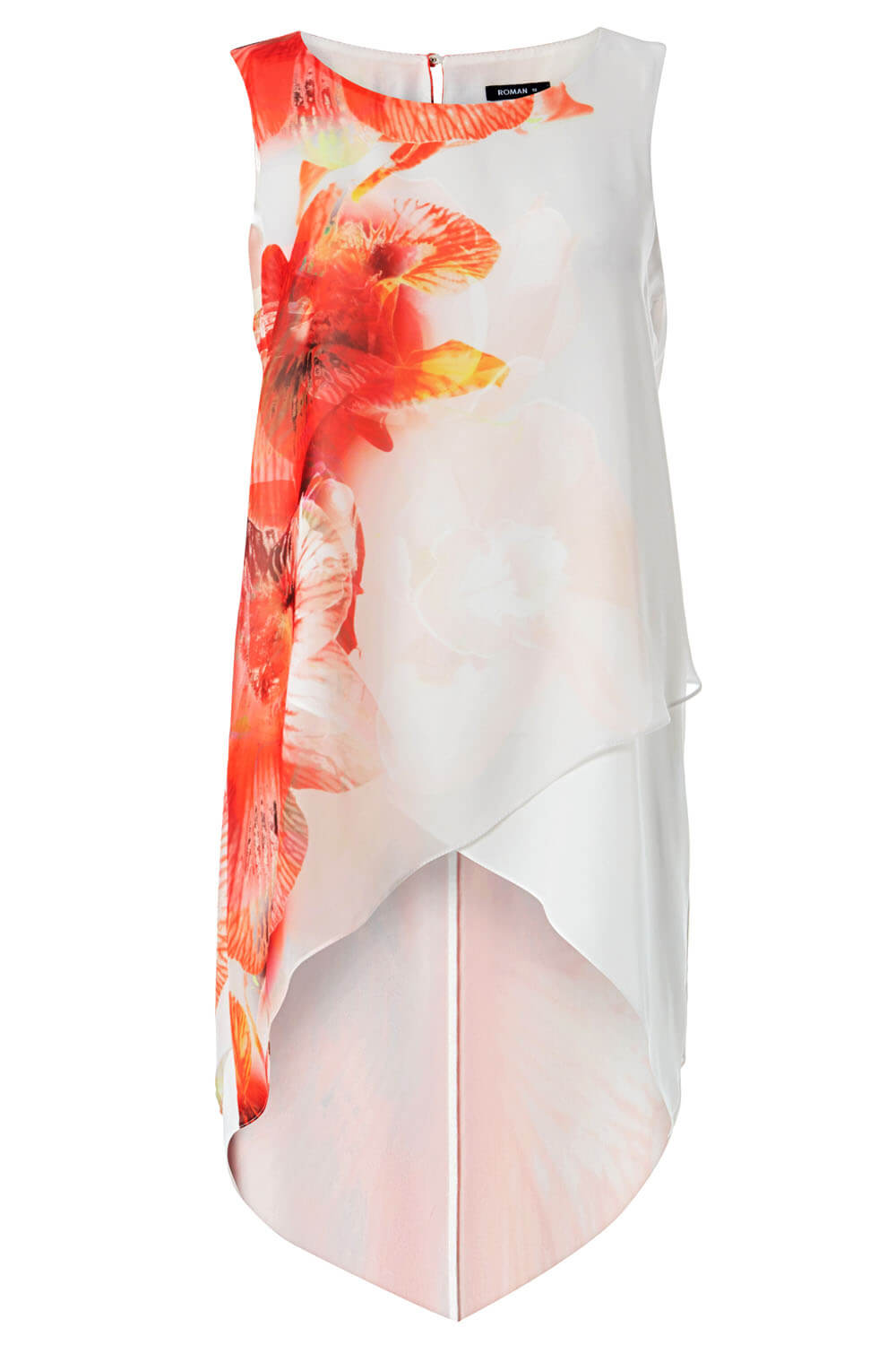 Red Floral Print Asymmetric Chiffon Top , Image 5 of 5