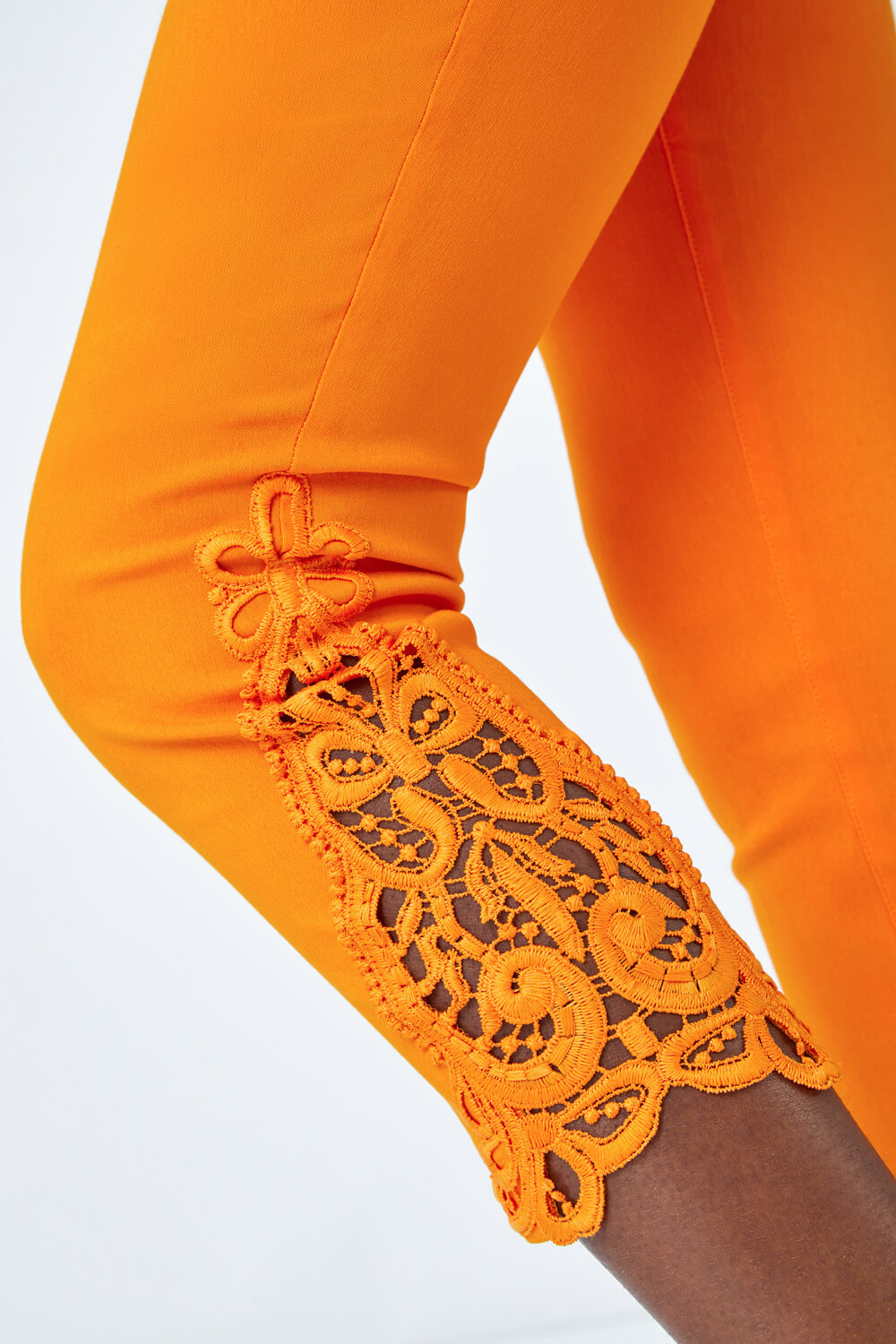 ORANGE Lace Insert Crop Stretch Trousers, Image 5 of 5